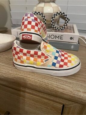 Vans Kids Classic Slip-On Rainbow Checkerboard Shoes
